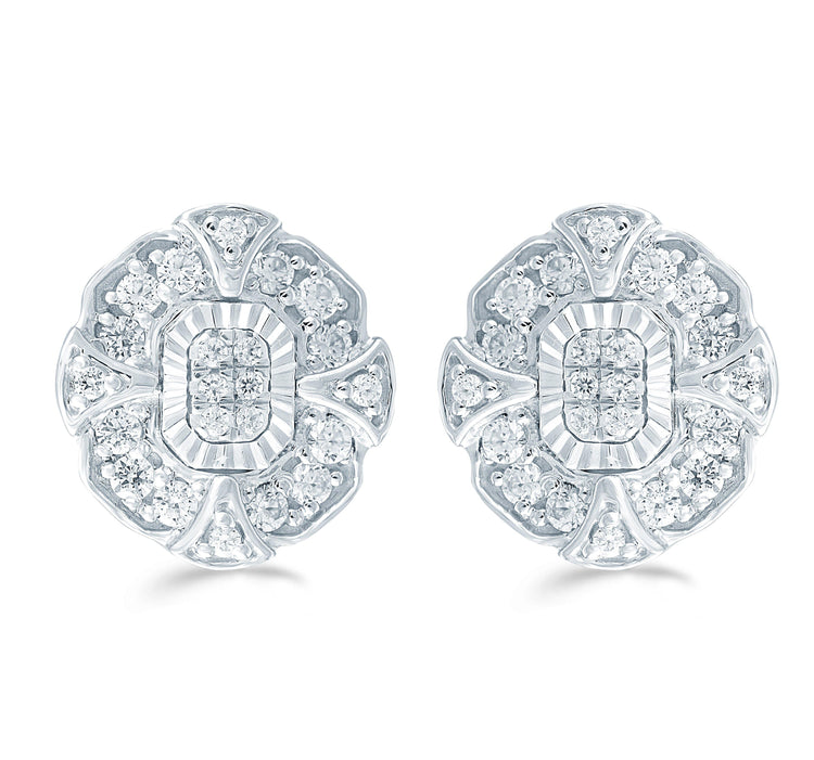 3/8Ct TW Diamond Emerald Cluster Fashion Stud Earring in Sterling Silver - Fifth and Fine