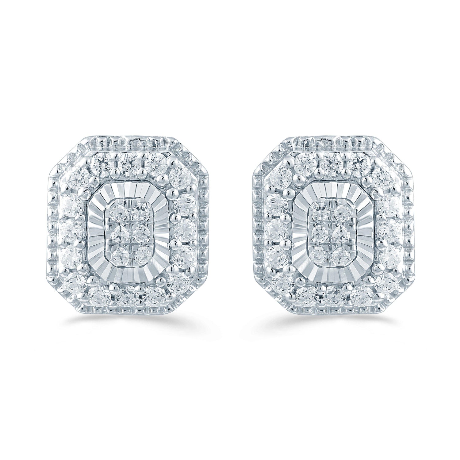 1/3Ct TW Diamond Emerald Cluster Fashion Stud Earring in Sterling Silver - Fifth and Fine