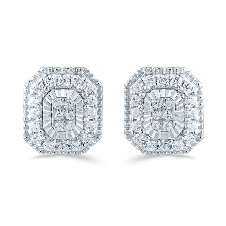 1/3Ct TW Diamond Emerald Cluster Fashion Stud Earring in Sterling Silver - Fifth and Fine