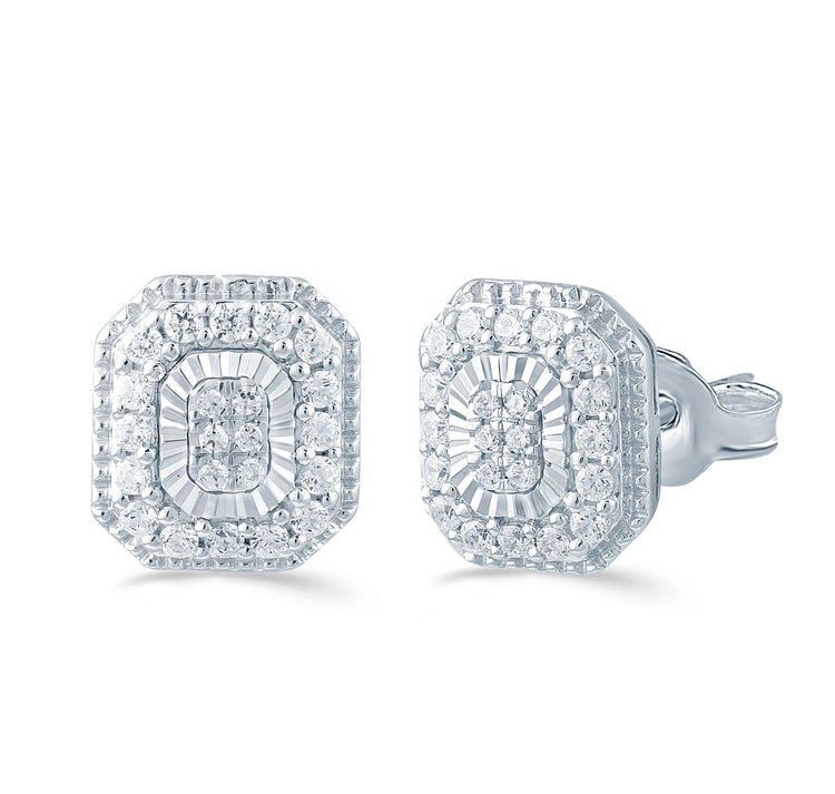 1/3Ct TW Diamond Emerald Cluster Fashion Stud Earring in Sterling Silver - Fifth and Fine