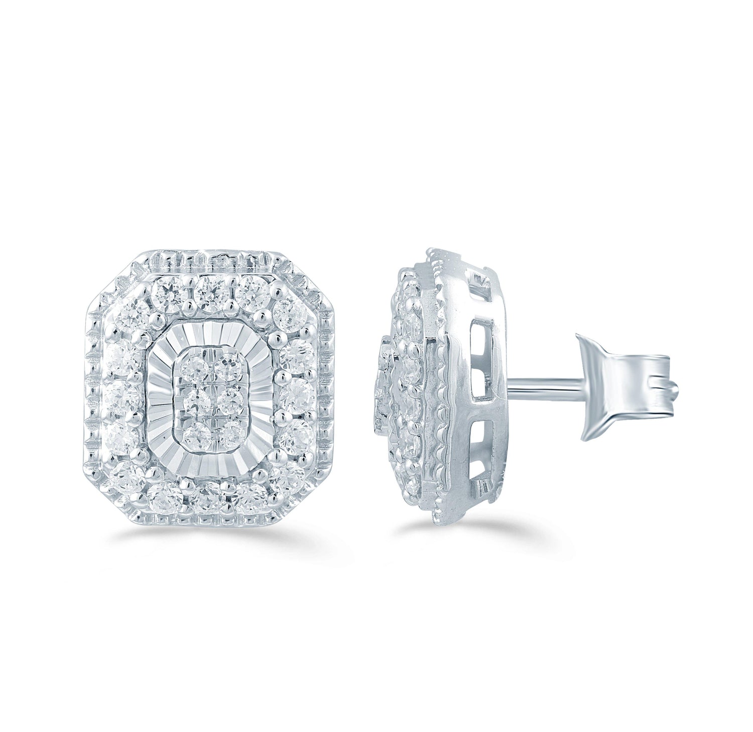 1/3Ct TW Diamond Emerald Cluster Fashion Stud Earring in Sterling Silver - Fifth and Fine