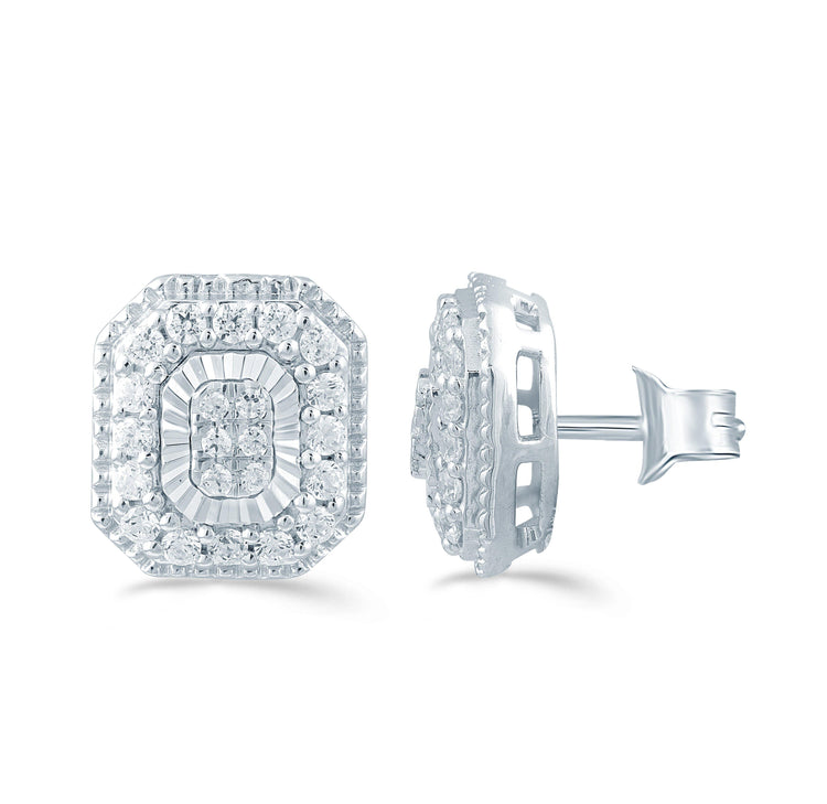 1/3Ct TW Diamond Emerald Cluster Fashion Stud Earring in Sterling Silver - Fifth and Fine