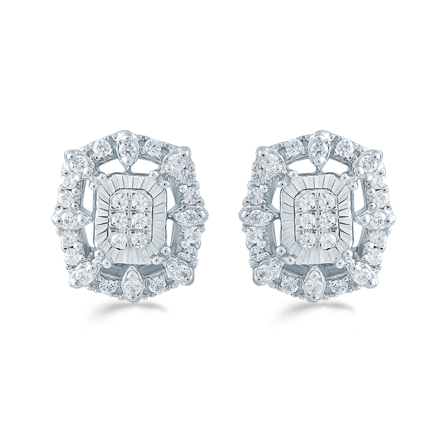 1/4Ct TW Diamond Emerald Cluster Fashion Stud Earring in Sterling Silver - Fifth and Fine