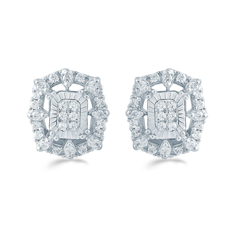 1/4Ct TW Diamond Emerald Cluster Fashion Stud Earring in Sterling Silver - Fifth and Fine