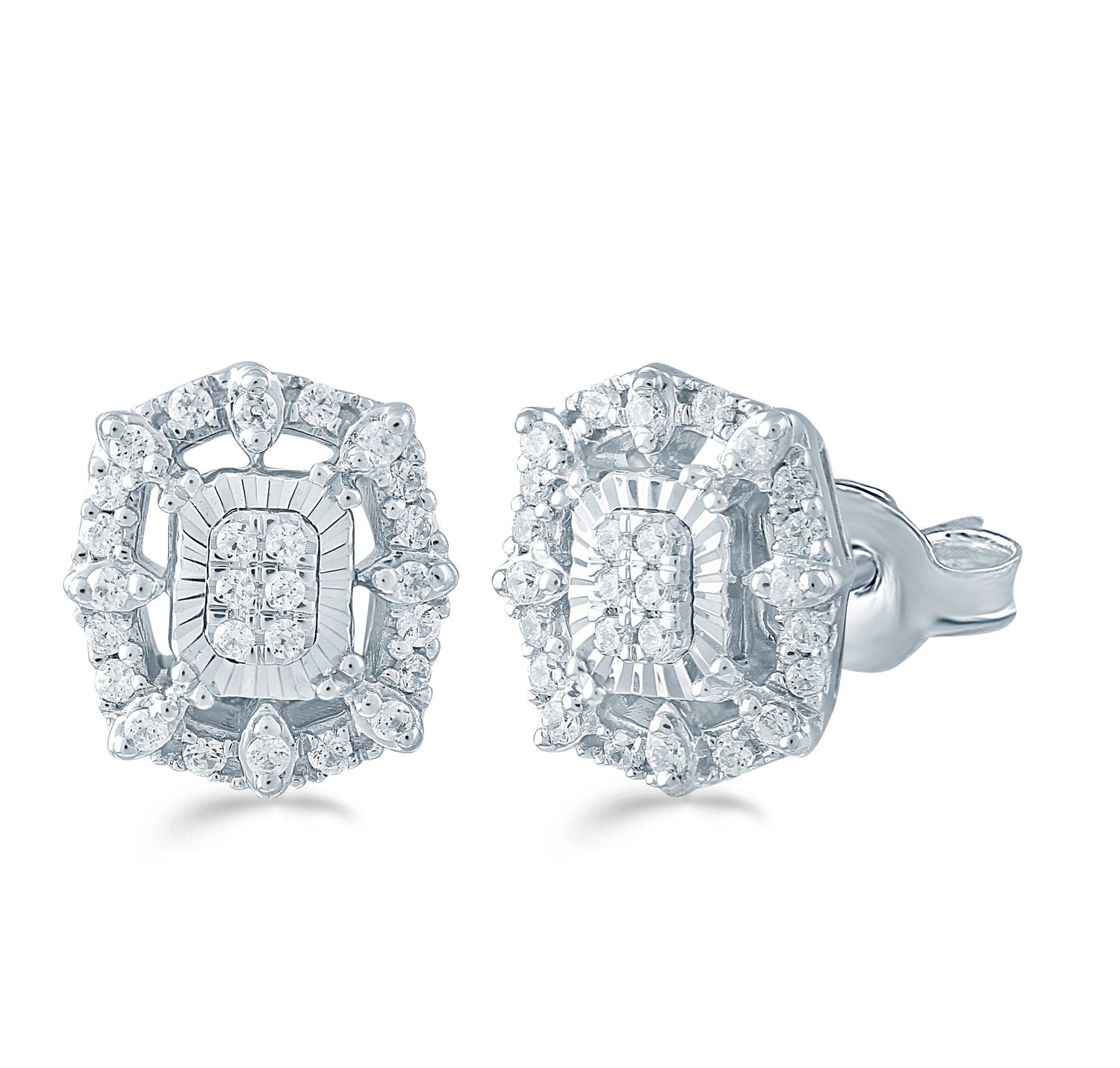 1/4Ct TW Diamond Emerald Cluster Fashion Stud Earring in Sterling Silver - Fifth and Fine