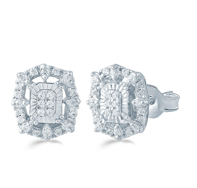 1/4Ct TW Diamond Emerald Cluster Fashion Stud Earring in Sterling Silver - Fifth and Fine