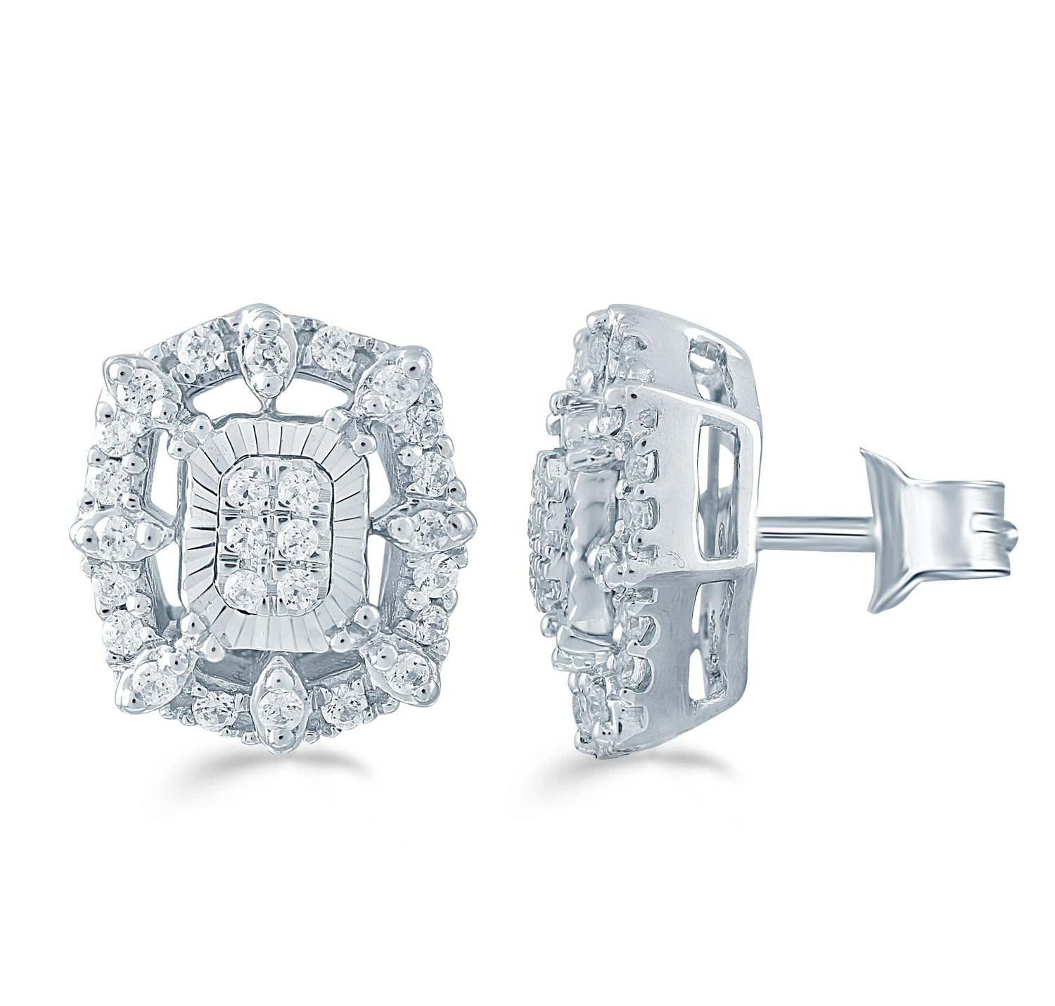 1/4Ct TW Diamond Emerald Cluster Fashion Stud Earring in Sterling Silver - Fifth and Fine