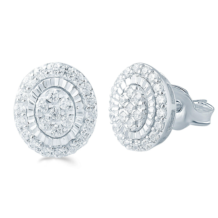 1/3Ct TW Diamond Oval Cluster Fashion Stud Earring in Sterling Silver - Fifth and Fine