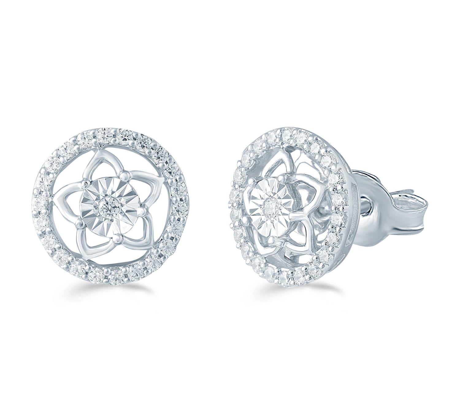 1/3CTTW Diamond Floral Cluster Fashion Stud Earring in Sterling Silver - Fifth and Fine