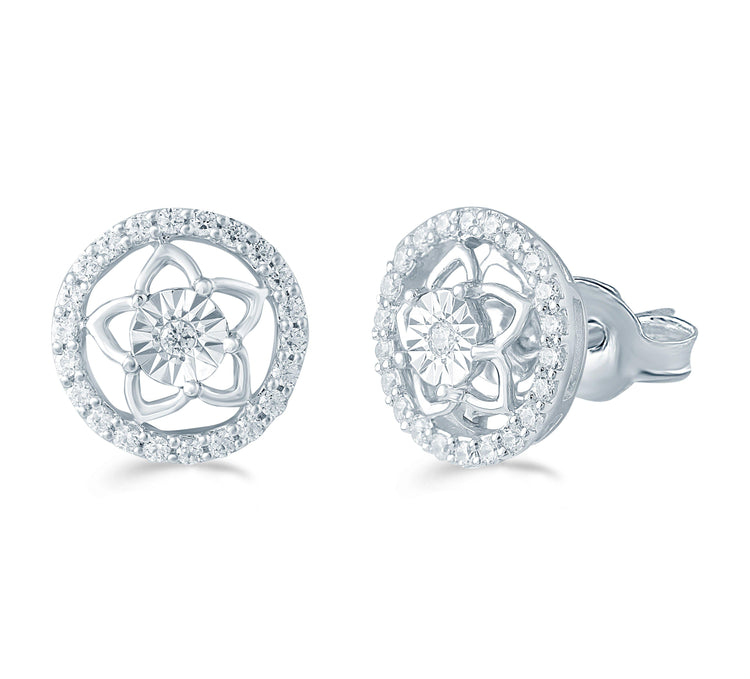 1/3CTTW Diamond Floral Cluster Fashion Stud Earring in Sterling Silver - Fifth and Fine