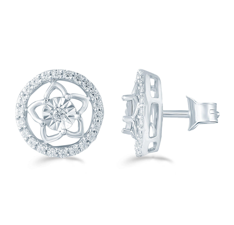 1/3CTTW Diamond Floral Cluster Fashion Stud Earring in Sterling Silver - Fifth and Fine