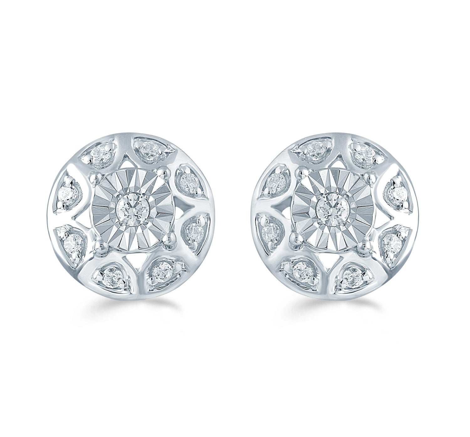 1/5Ct TW Diamond Round Cluster Fashion Stud Earring in Sterling Silver - Fifth and Fine