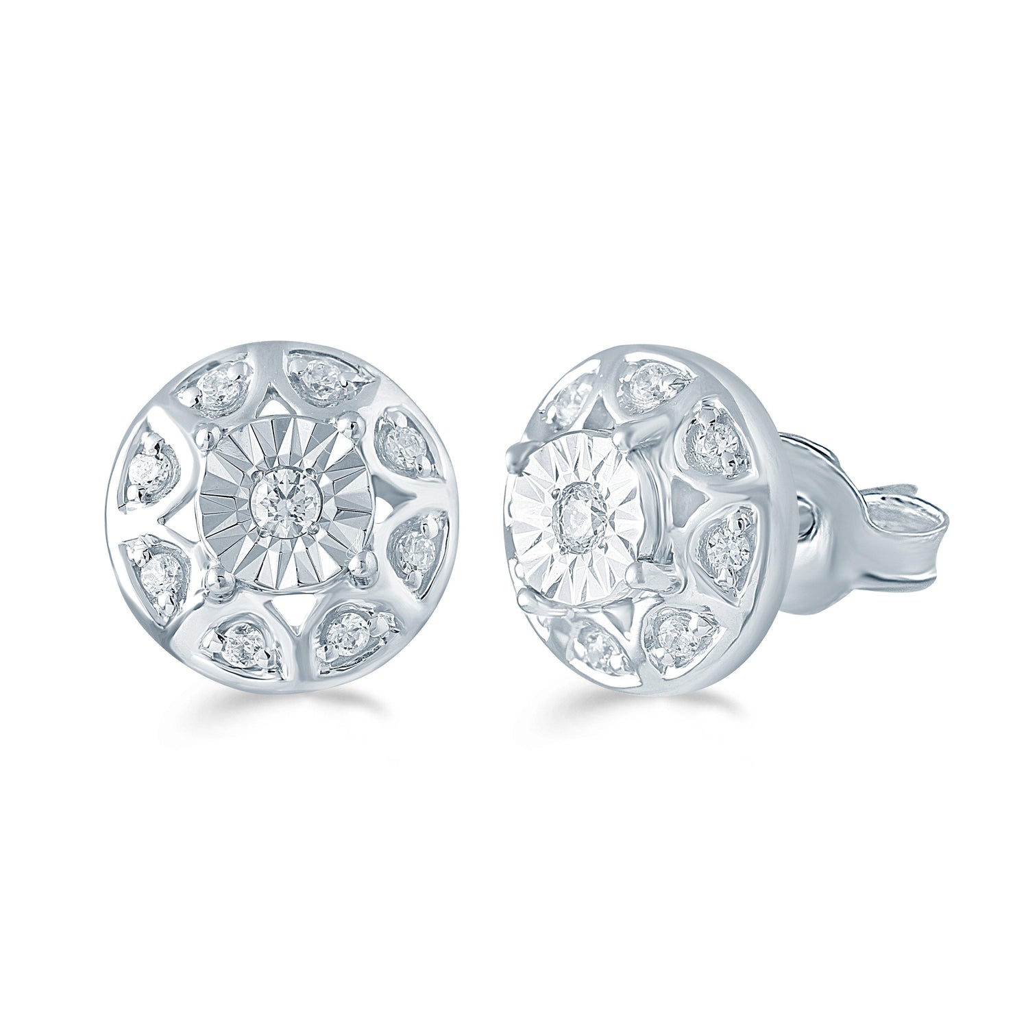 1/5Ct TW Diamond Round Cluster Fashion Stud Earring in Sterling Silver - Fifth and Fine