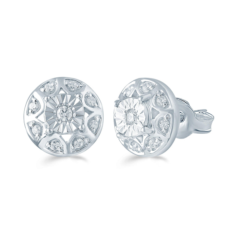 1/5Ct TW Diamond Round Cluster Fashion Stud Earring in Sterling Silver - Fifth and Fine