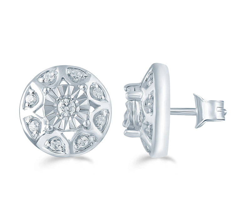 1/5Ct TW Diamond Round Cluster Fashion Stud Earring in Sterling Silver - Fifth and Fine