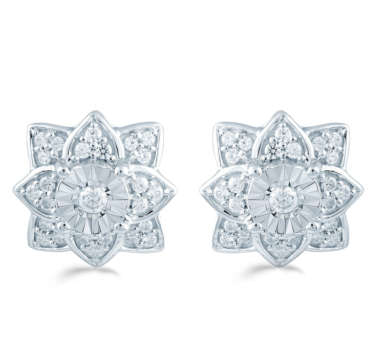 1/3Ct TW Diamond Floral Cluster Fashion Stud Earring in Sterling Silver - Fifth and Fine