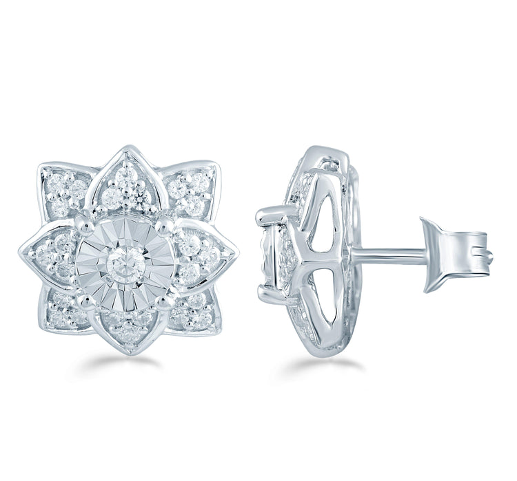 1/3Ct TW Diamond Floral Cluster Fashion Stud Earring in Sterling Silver - Fifth and Fine
