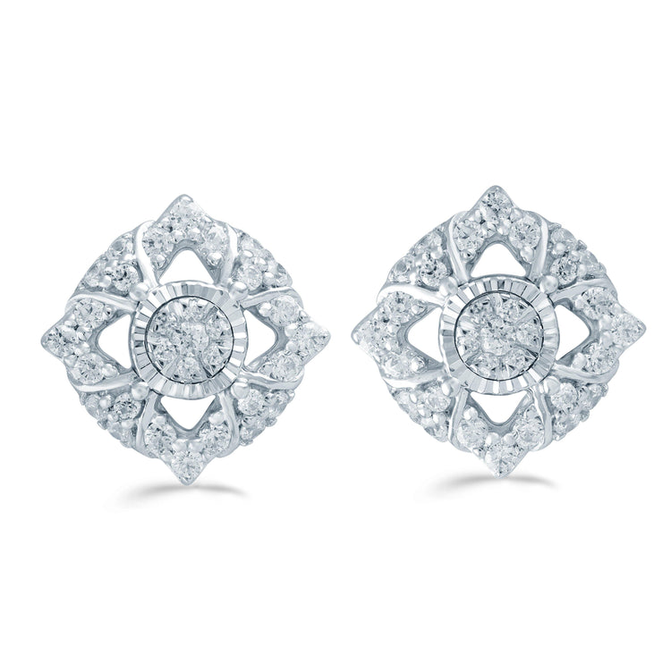 1/2Ct TW Diamond Square Cluster Fashion Stud Earring in Sterling Silver - Fifth and Fine