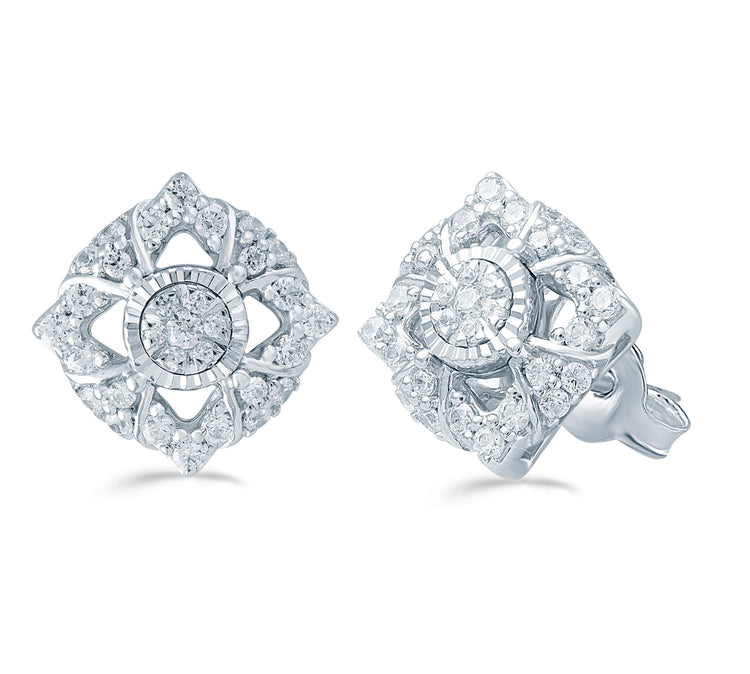 1/2Ct TW Diamond Square Cluster Fashion Stud Earring in Sterling Silver - Fifth and Fine