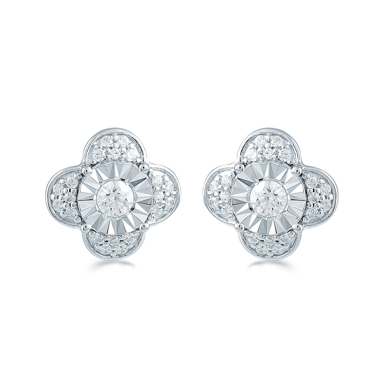 3/8Ct TW Diamond Floral Cluster Fashion Stud Earring in Sterling Silver - Fifth and Fine