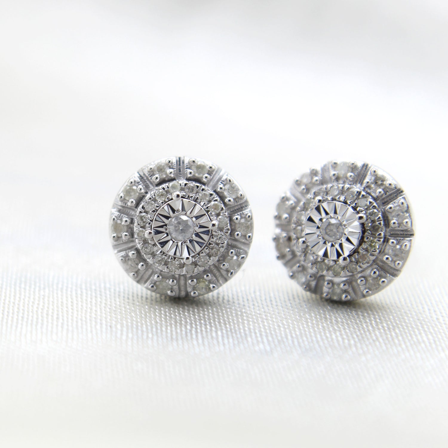 1/4Ct TW Diamond Cluster Earring Set In Sterling Silver