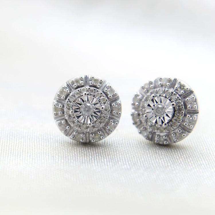 1/4Ct TW Diamond Cluster Earring Set In Sterling Silver
