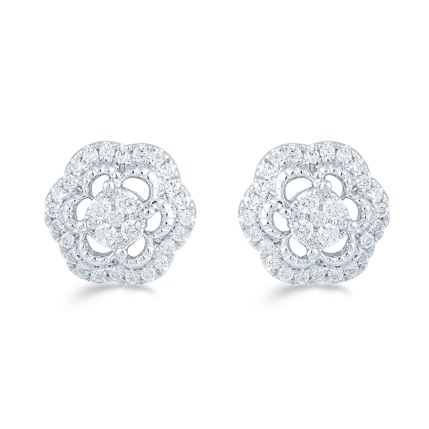 1/2Ct TW Diamond Floral Round Cluster Studs in Sterling Silver - Fifth and Fine