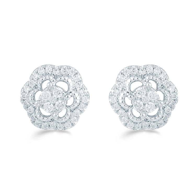 1/2Ct TW Diamond Floral Round Cluster Studs in Sterling Silver - Fifth and Fine