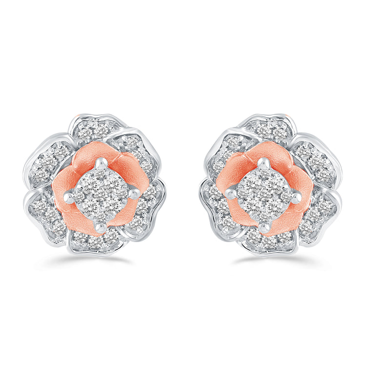 1/2ct tw Diamond Rose Two-Tone Earring in 925 Sterling Silver