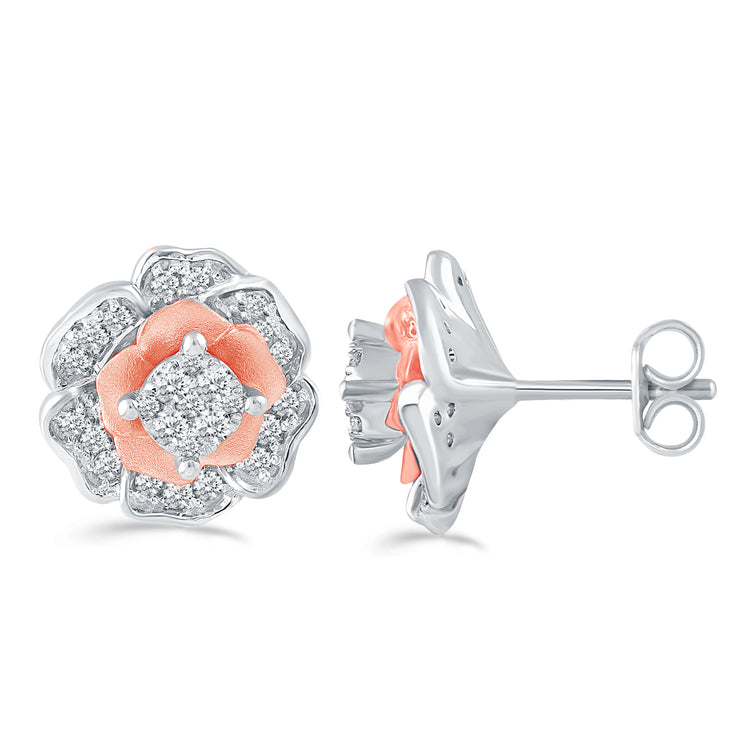 1/2ct tw Diamond Rose Two-Tone Earring in 925 Sterling Silver
