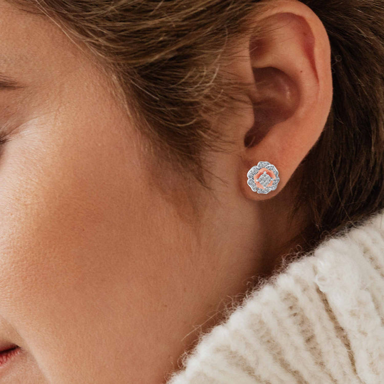 1/2ct tw Diamond Rose Two-Tone Earring in 925 Sterling Silver