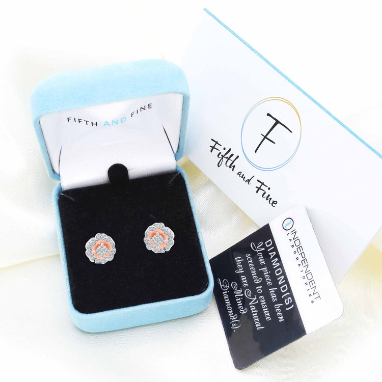 1/2ct tw Diamond Rose Two-Tone Earring in 925 Sterling Silver