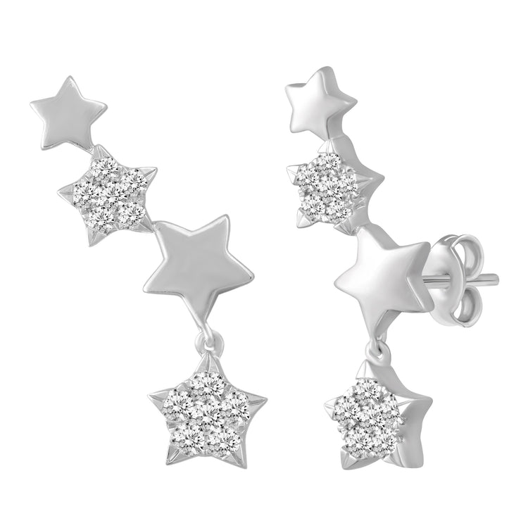 1/2 Carat Diamond Shooting Star Earrings in 925 Sterling Silver