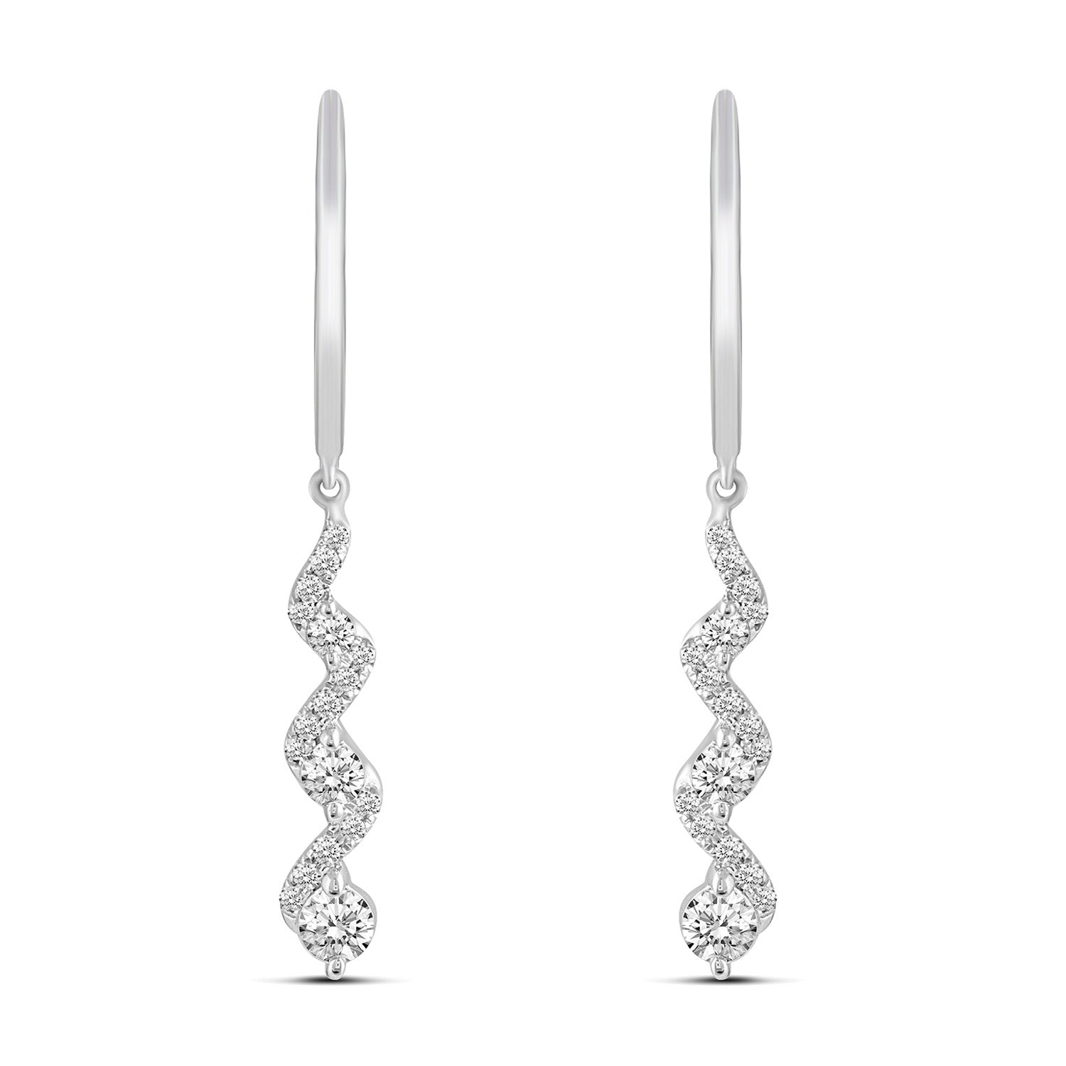 1/2 Ctw Diamond Twist Drop Dangle Earrings in 925 Sterling Silver