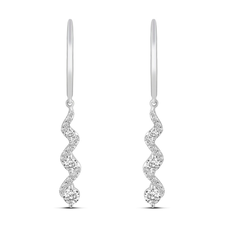 1/2 Ctw Diamond Twist Drop Dangle Earrings in 925 Sterling Silver