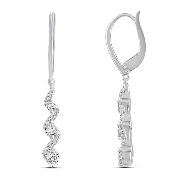 1/2 Ctw Diamond Twist Drop Dangle Earrings in 925 Sterling Silver