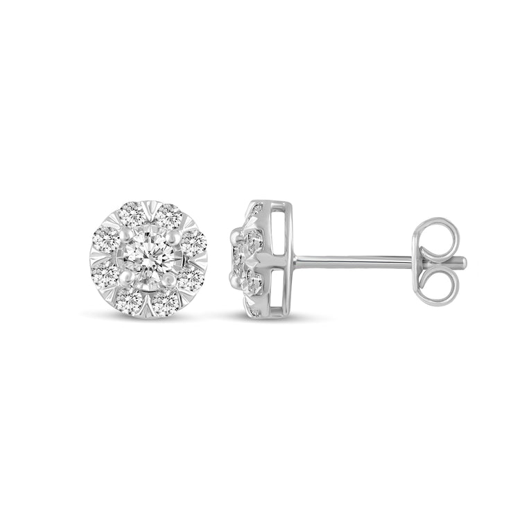 1/2Ct Diamond Stud Floral Round Earrings Set in 925 Sterling Silver