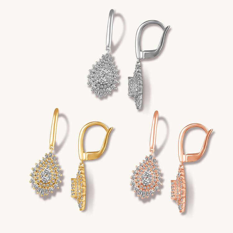 14K White/Yellow/Rose Gold 1 Cttw (I1-I2 Clarity) Diamond Pear Teardrop Dangle Earrings