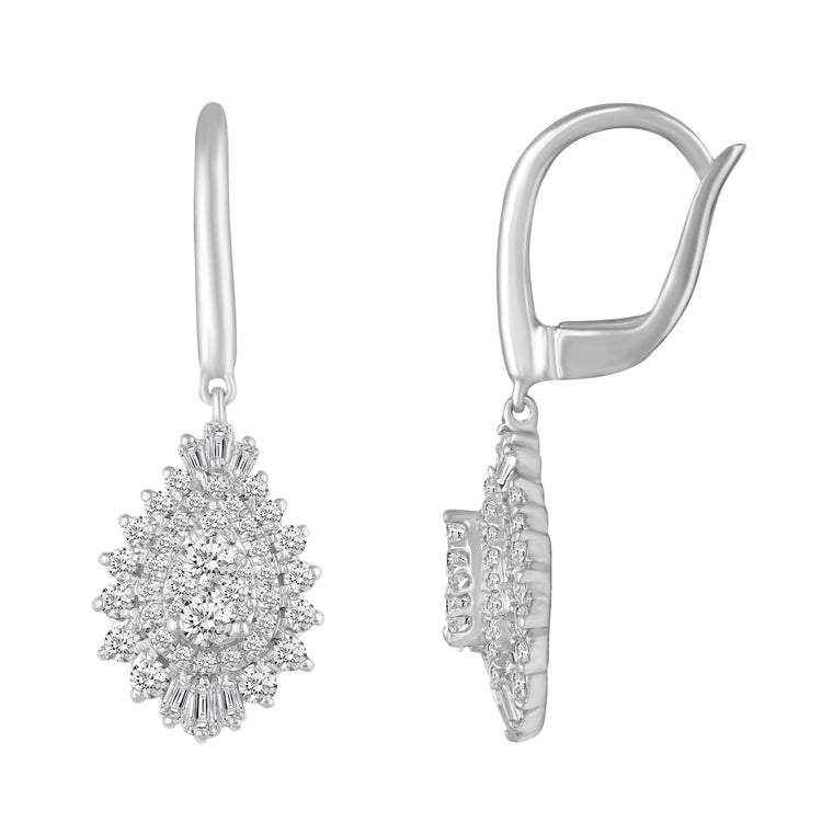 14K White/Yellow/Rose Gold 1 Cttw (I1-I2 Clarity) Diamond Pear Teardrop Dangle Earrings