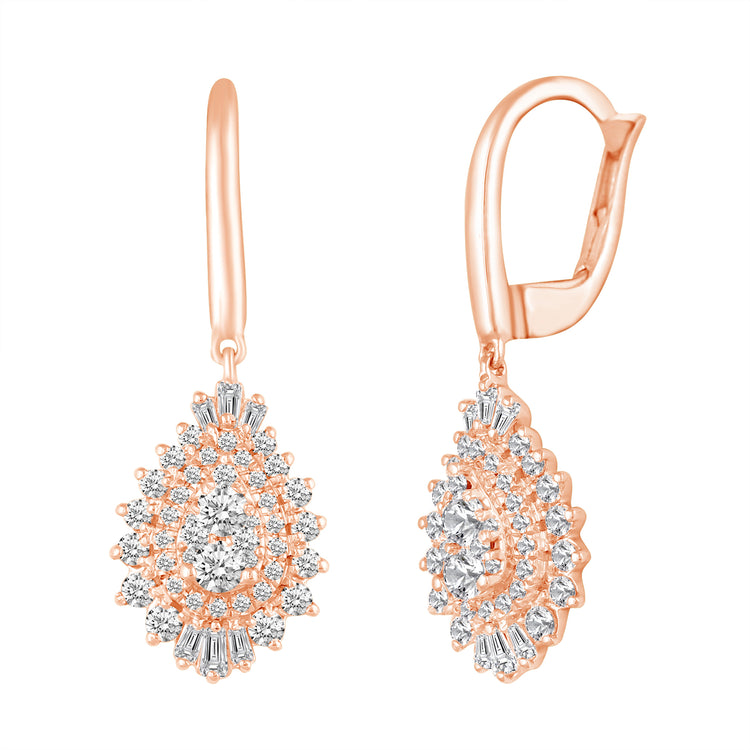 14K White/Yellow/Rose Gold 1 Cttw (I1-I2 Clarity) Diamond Pear Teardrop Dangle Earrings