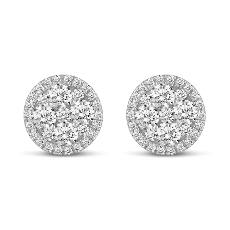 1 CTW Diamond Halo Cluster Stud Earrings set in 925 Sterling Silver Round/Oval/Square/Pear Shape