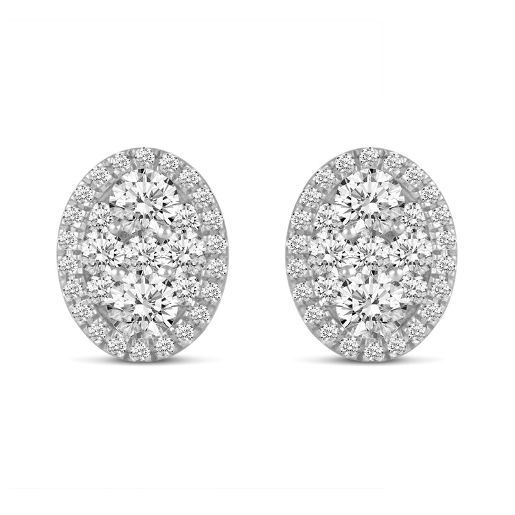 1 CTW Diamond Halo Cluster Stud Earrings set in 925 Sterling Silver Round/Oval/Square/Pear Shape