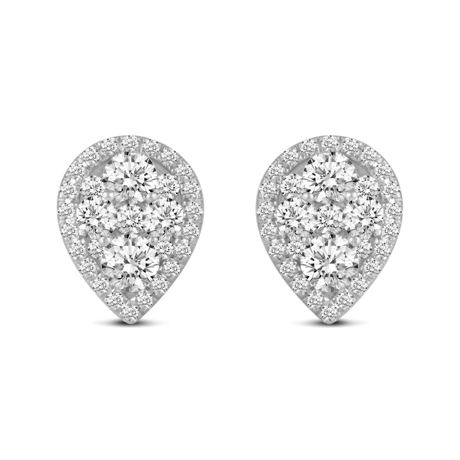 1 CTW Diamond Halo Cluster Stud Earrings set in 925 Sterling Silver Round/Oval/Square/Pear Shape