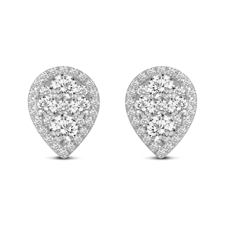 1 CTW Diamond Halo Cluster Stud Earrings set in 925 Sterling Silver Round/Oval/Square/Pear Shape