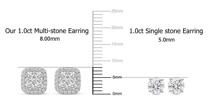 1 CTW Diamond Halo Cluster Stud Earrings set in 925 Sterling Silver Round/Oval/Square/Pear Shape