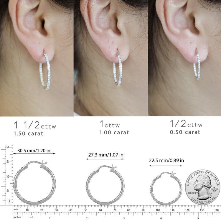 1/2 - 1 1/2ct tw Diamond Hoop Earrings in Sterling Silver - Fifth and Fine