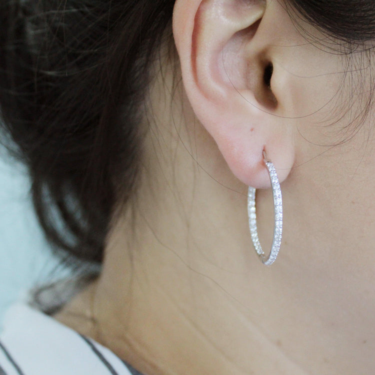 natural Diamond Hoop Earrings in Sterling Silver accessible fine jewelry gift anniversary