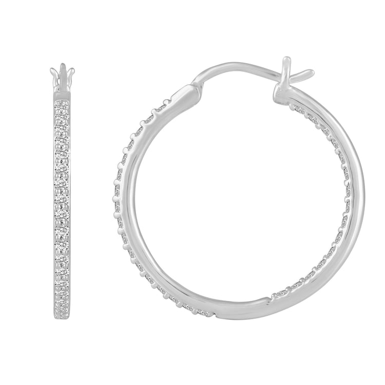 Diamond Hoop Earrings in Sterling Silver affordable cheap fine jewelry birthday gift