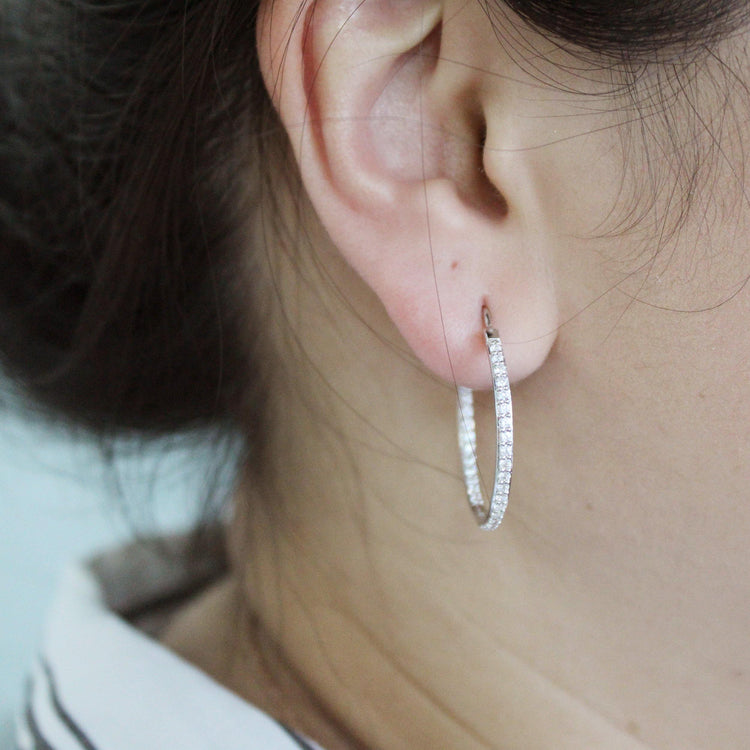 Diamond Hoop Earrings in Sterling Silver affordable cheap fine jewelry birthday gift