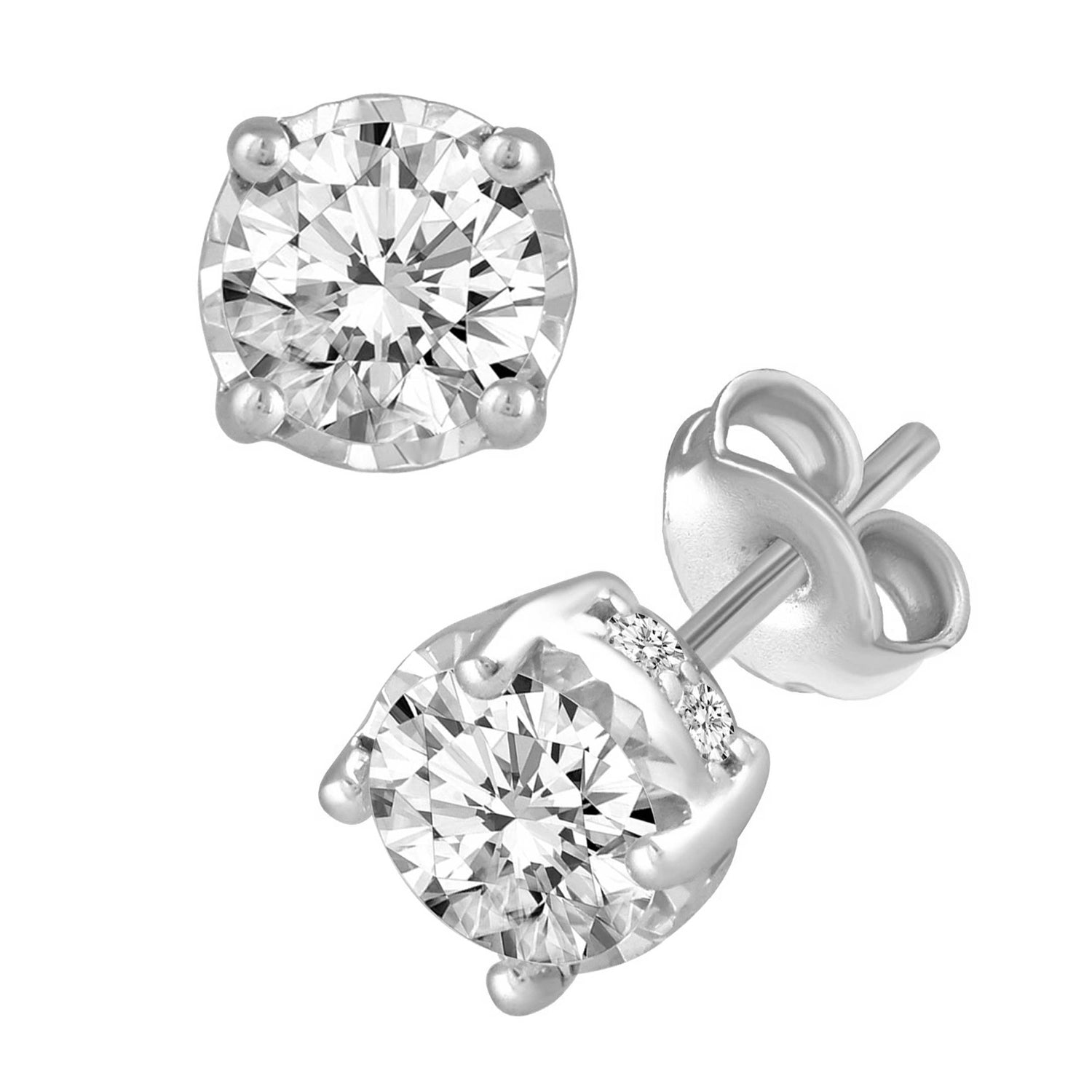 1 1/2ct TW (SI2-I1) Natural Diamond Earrings with side stones in14K White Gold/Yellow Gold